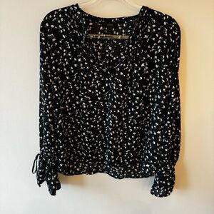 J Crew Black Floral Pintuck Popover Top with Long Bell Sleeve  Size S